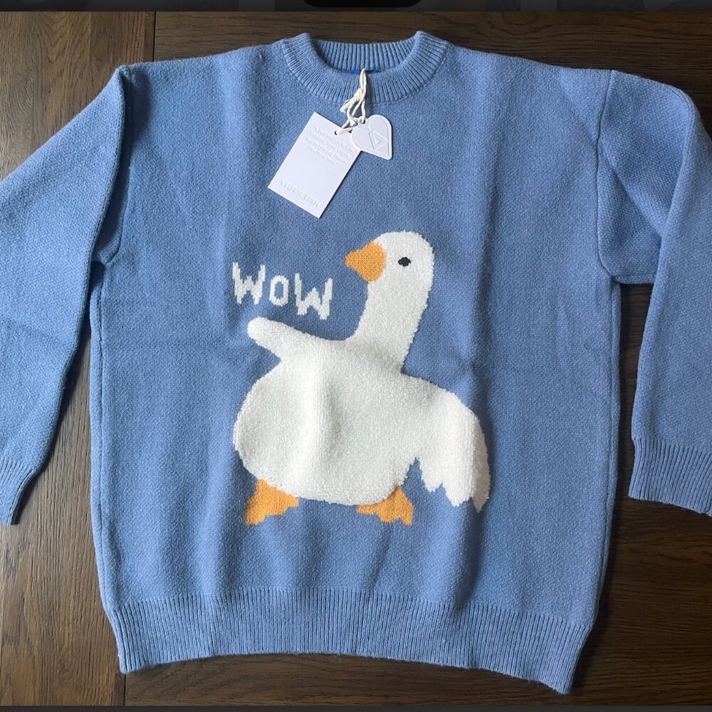 Men's Elfric Eden Blue "wow" goose sweater size M